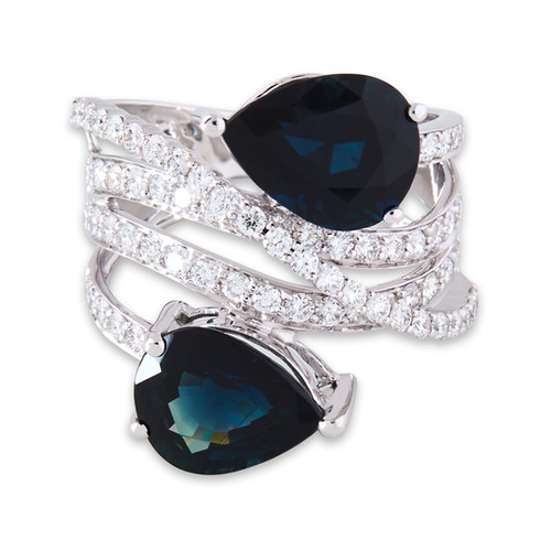 Platinum Pear Sapphire Wide Dress Ring