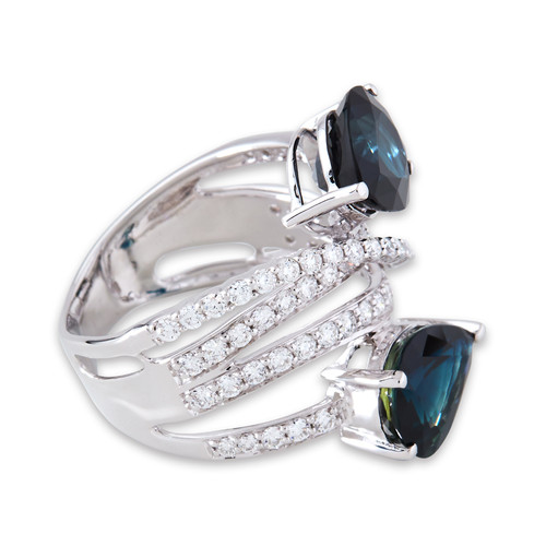 Platinum Pear Sapphire Wide Dress Ring – view 2
