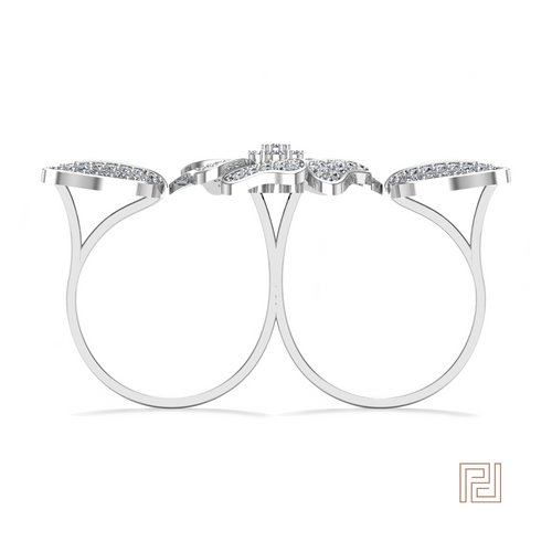 White Gold Flower & Leaf Double Ring – view 3
