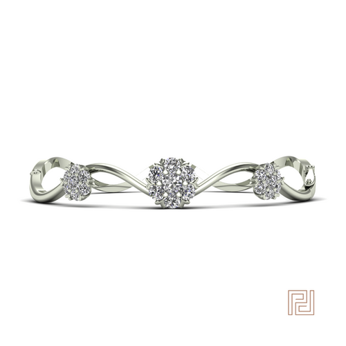 White Gold Heart Flower Cluster Bangle – view 2