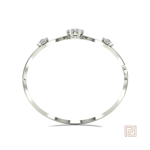 White Gold Heart Flower Cluster Bangle – view 3