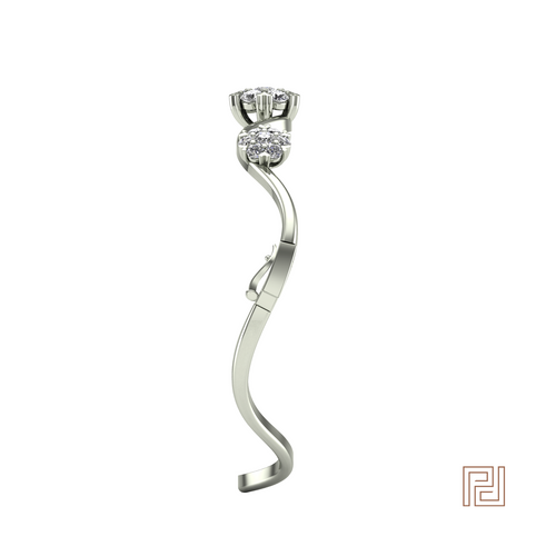 White Gold Heart Flower Cluster Bangle – view 4