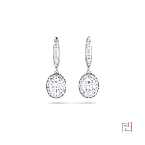 Oval Diamond Halo Drop Earrings