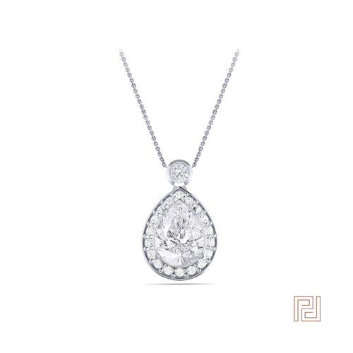 Pear Diamond Halo Drop Pendant