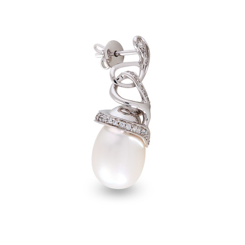 White Gold Pearl Twirl Drop Earrings – view 2