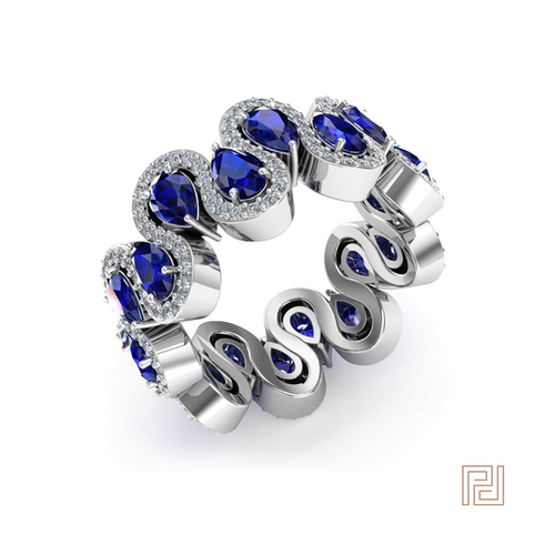 White Gold Sapphire Full Wiggle Dress Ring